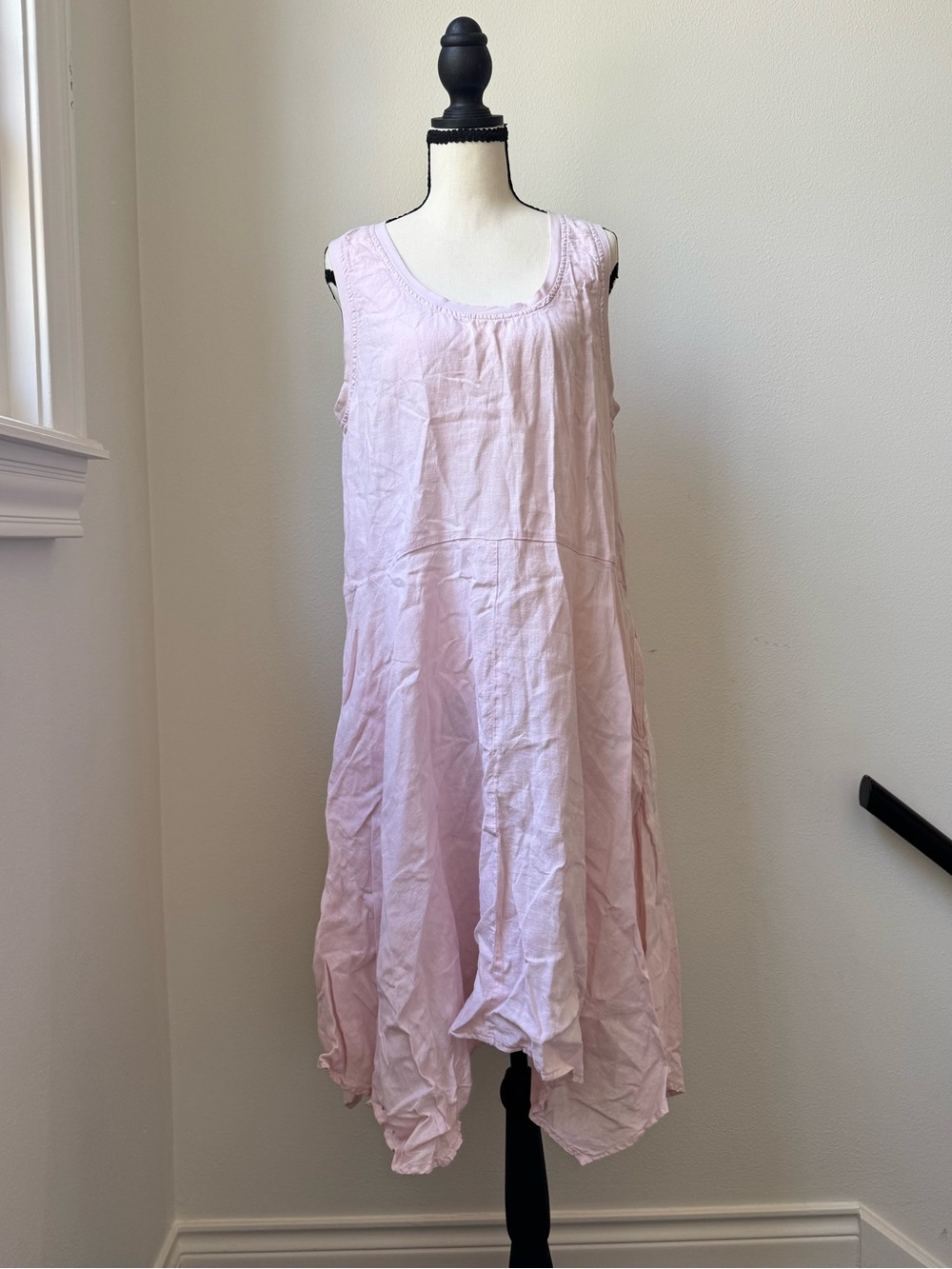 FLAX 100% Linen Pink Handkerchief Hem Midi Dress – S